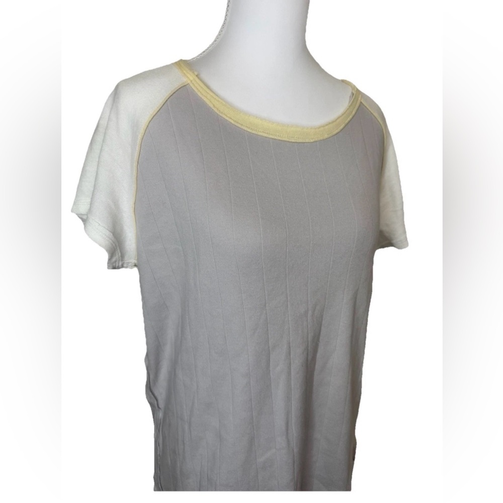 We The Free Cream, Gray, and Yellow Short Sleeve Ribbed Tee